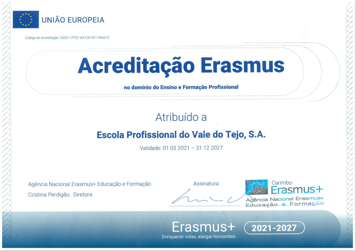 EPVT recebe certificado oficial da Agência Nacional Erasmus+